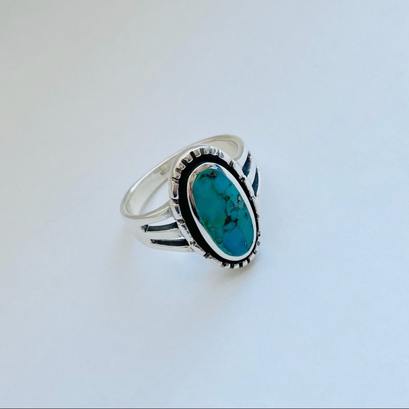 Sterling Silver Oval Genuine Turquoise Ring, Silver Rings, Stone Jewelry - Picture 7 of 12